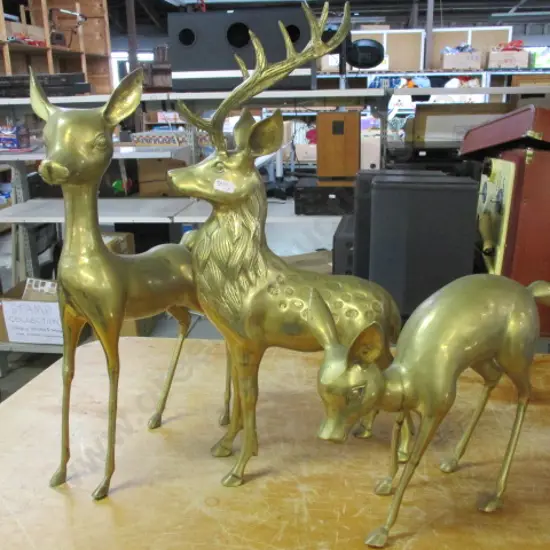 3 Large Brass Deer